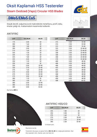 GLG 300x2x32mm BW diş VAPO (Oksidize) - HSS Daire Testere Bıçağı (Demir Alaşımlı Metal Kesimi)