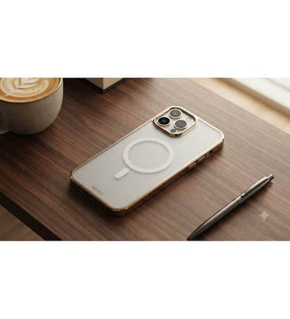 iPhone 13 Pro Max Uyumlu Benks Lüks Altın Çerçeveli MagSafe Destekli Şeffaf Mat Koruma Kılıfı