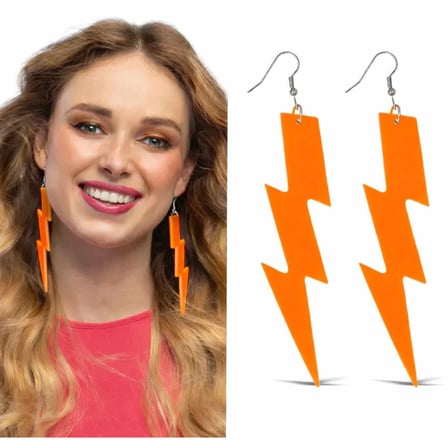 80’ler 90'lar Retro Neon Turuncu Şimşek Küpe 10 Cm