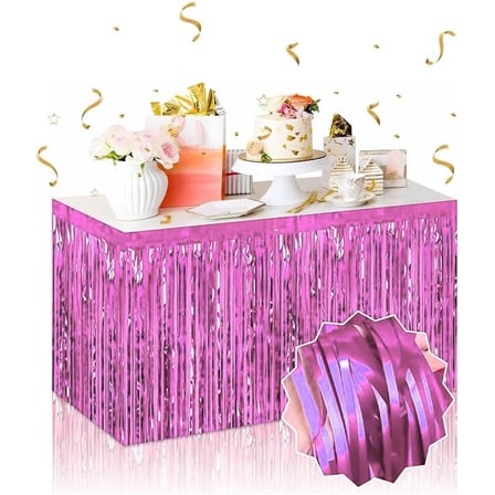 Kendinden Yapışkanlı Pembe Metalize Püsküllü Masa Eteği – 75 X 275 Cm Parti Süslemesi