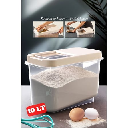 Sürgülü Kapaklı 10 Lt Erzak Bakliyat Un Şeker Saklama Kabı