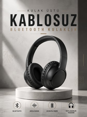 Kulak Üstü Kablosuz Bluetooth Kulaklık Yüksek Ses Kaliteli ANC Özelliği