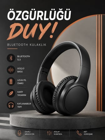 Kulak Üstü Bluetooth Kulaklık Ayarlanabiilir Uzun Pil Ömrü Kablosuz 5.0 Bluetooth