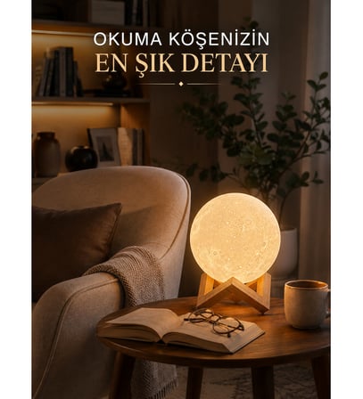 Modern Tasarımlı 3D Ay Lambası Yatak Odası ve Salon Dekoru