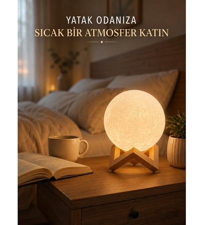 Dekoratif 3D Ay Işığı Masa Lambası Hediyelik Atmosfer Aydınlatması