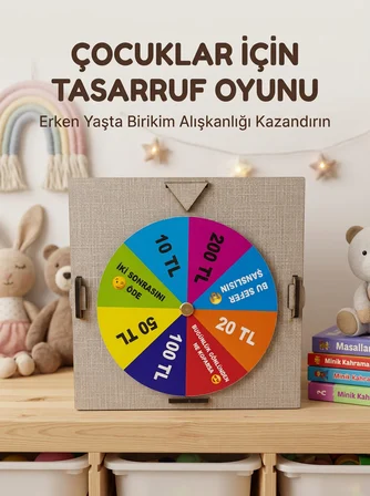 Şans Çarklı Motivasyon Kutusu Günlük Tasarruf Challenge Oyun Ahşap Birikim Kumbarası