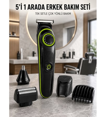 5'i 1 Arada Erkek Bakım Seti Çok Başlıklı Sakal Vücut Burun Kulak Tıraş Makinesi