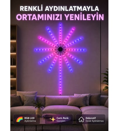 RGB LED Dekoratif Duvar Lambası İç Mekân Telefon Kontrollü Ortam Aydınlatması