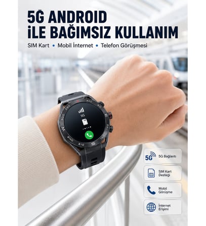 5G Android Akıllı Saat AMOLED Ekran SIM Kart Destekli Kameralı