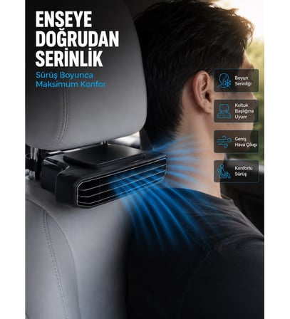 Araç Koltuğu İçin 5 Hız Kademeli Soğutucu Fan Aroma Hazneli USB-C Şarjlı