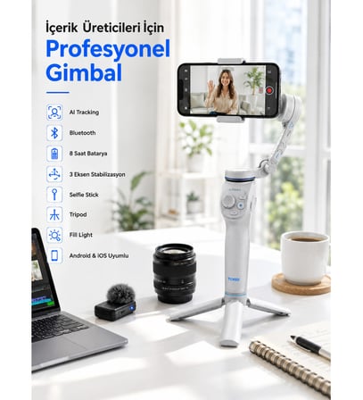 Akıllı Telefon Gimbal Sabitleyici 360° Takip Özellikli Profesyonel Video Çekim Stabilizeri