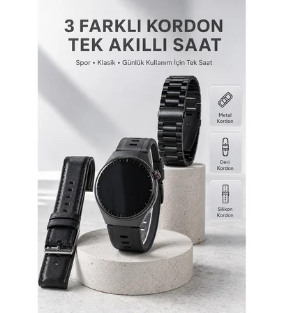 Yeni Nesil Akıllı Saat Bluetooth Görüşme, Sağlık Takibi, AMOLED Ekran ve 3 Kordon Seti