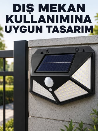 Bahçe Balkon Garaj ve Girişler İçin Güneş Enerjili Hareket Sensörlü LED Duvar Lambası