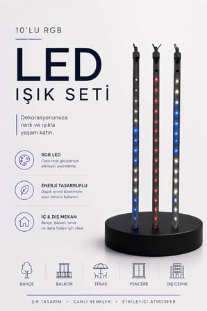 RGB LED Dış Ve İç Mekan Süsleme Işığı 10 Çubuklu Şerit