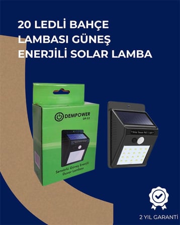 solar enerjili 20 led duvar lambası | hareket sensörlü, su geçirmez, kablo gerektirmez