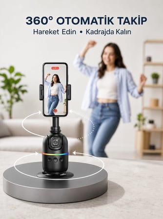 Yapay Zeka Destekli Yüz Takip Özellikli 360 Derece Dönen Masaüstü Telefon Sabitleyici Yeni Nesil
