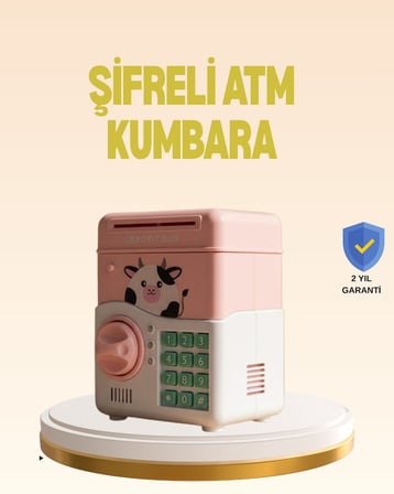 Çocuklar İçin Pembe ATM Görünümlü Elektronik Kumbara