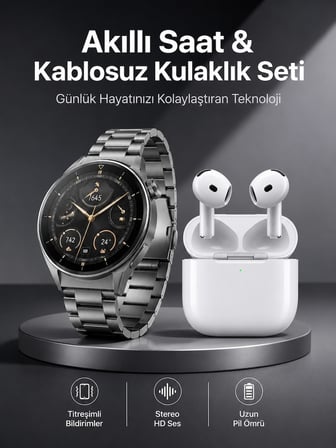Akıllı Saat ve Kulaklık Seti Bildirim Görme Arama Cevaplama ANC Özelliği