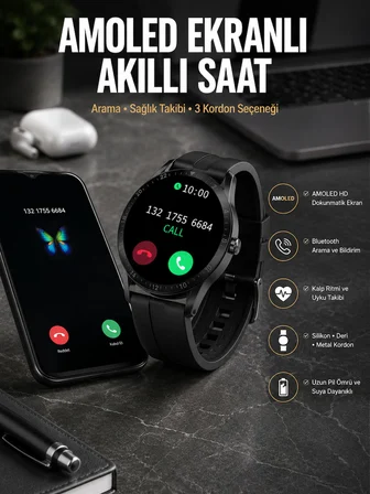 Akıllı Saat Amoled Ekran 3 Kordonlu NFC Ve GPS Uyumlu