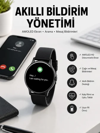 Akıllı Saat Çok Fonksiyonlu Sesli Görüşme NFC Uyumlu Amoled Ekran Yeni Nesil