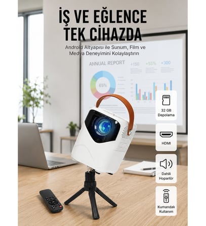 Projeksiyon Ev Sineması Bluetooth 4k HD Kaliteli Görüntü Kumandalı