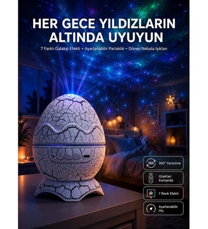 Yumurta Görünümlü Masa ve Gece Lambası Renk Değiştirebilen Projektör