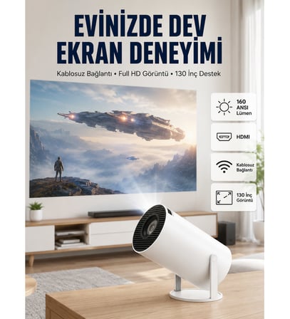 4K Uyumlu 130 İnç Full HD Projeksiyon Cihazı ve Kablosuz Aktarım Özelliği