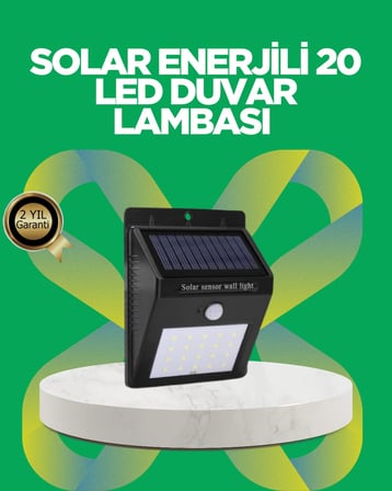 Solar Enerjili 20 LED Hareket Sensörlü Duvar Lambası