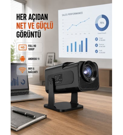 Taşınabilir Full HD Projektör - 1 GB RAM, 8 GB Hafıza Yeni Nesil