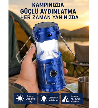Katlanabilir USB Çıkışlı Kamp Feneri – Şarj Edilebilir, Dayanıklı ve Çok Fonksiyonlu