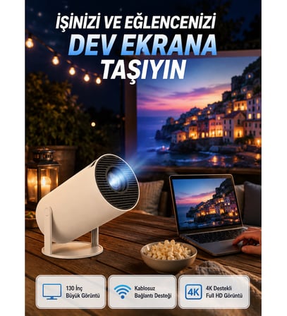 Full HD 4K Destekli Akıllı Projeksiyon – 130 inç Ekran, Uzun Ömürlü Ampul ve Çoklu Giriş