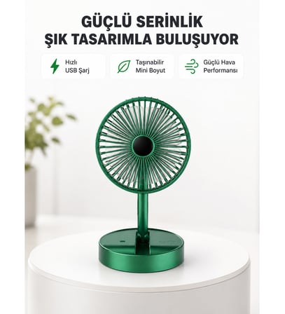 Katlanabilir Mini Fan – 3 Kademeli Soğutma, Şarjlı