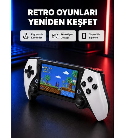 Taşınabilir Retro Oyun Konsolu – 4.3 İnç Ekran, 64 GB Hafıza ve Klasik Oyun Arşivi
