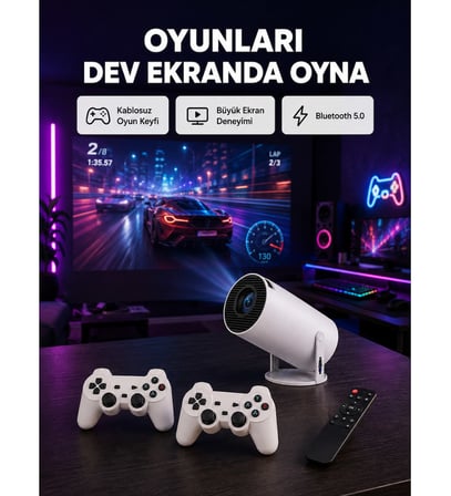 4K Wi-Fi 6 Projeksiyon Cihazı – 10.000+ Oyun Desteği, Kablosuz Bağlantı ve Çoklu Giriş Portları Yeni Nesil