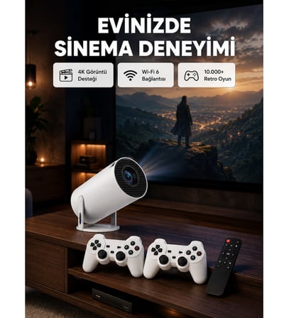 Bluetooth 5.0 ve Wi-Fi 6 Akıllı 4K Projeksiyon Yeni Nesil