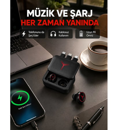 Powerbank Özellikli Bluetooth Kablosuz Kulaklık – Dokunmatik Kontrol, Uzun Pil Ömrü, Ergonomik Tasarım