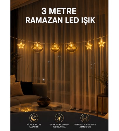 3 Metre Ramazan LED Saçak Işık Ev İçi Dekoratif Aydınlatma