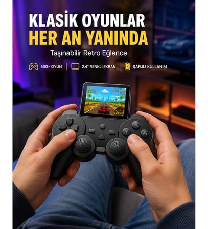 500 Dahili Oyunlu Taşınabilir Retro El Konsolu-2.4 inç Renkli Ekranlı