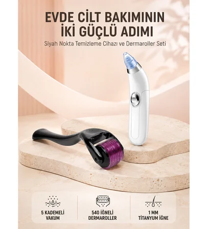 Dermaroller ve Vakumlu Siyah Nokta Temizleme Cihazı 2’li Cilt Bakım Seti