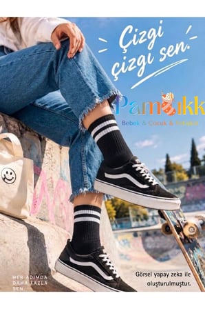 6 Çift Siyah Unisex Fitilli Spor Çorap - Çizgili Tenis Çorabı