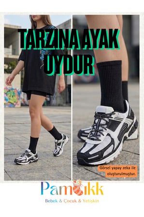 6 Çift Siyah Fitilli Spor Çorap - Unısex Tenis Çorabı