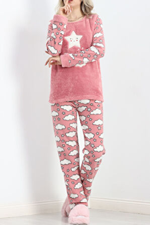 Tozlu Yaka Polar Pijama Takımı Pembe - 19200.1048.