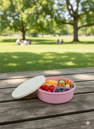 Saklama Kabı Plastik Yuvarlak 3 Bölmeli Pembe