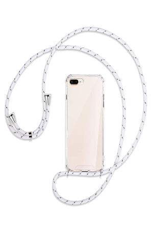 Apple iPhone 7 PLUS Beyaz Şeffaf Boyun Omuz Askılı ipli Kordonlu Kılıf 
