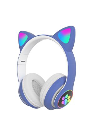 Led Işıklı Kedi Kulaklı Kulak Üstü Kablosuz Bluetooth Kulaklık Mikrofonlu Hafız Kart Giriş