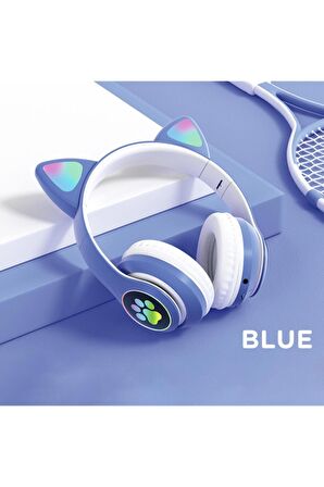 Led Işıklı Kedi Kulaklı Kulak Üstü Kablosuz Bluetooth Kulaklık Mikrofonlu Hafız Kart Giriş