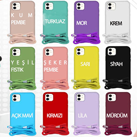 Apple iPhone 12 PRO MAX Kılıf İçi Süet Korumalı Boyun Omuz Askılı iPli Renkli Silikon LiLA