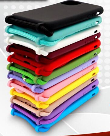 Apple iPhone 12 PRO MAX Kılıf İçi Süet Korumalı Boyun Omuz Askılı iPli Renkli Silikon LiLA