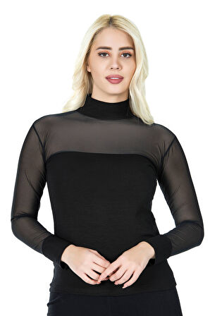 Azze  Balıkçı Yaka Transparan Kadın Tişört 296