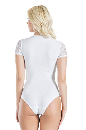 Azze  Yarım Kol Dantelli Kadın Body 338
